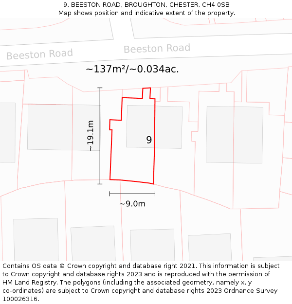 9, BEESTON ROAD, BROUGHTON, CHESTER, CH4 0SB: Plot and title map