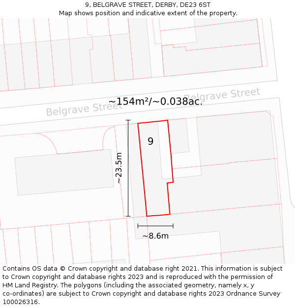 9, BELGRAVE STREET, DERBY, DE23 6ST: Plot and title map