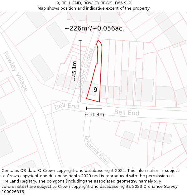 9, BELL END, ROWLEY REGIS, B65 9LP: Plot and title map