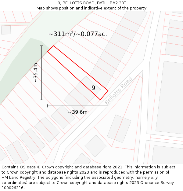9, BELLOTTS ROAD, BATH, BA2 3RT: Plot and title map