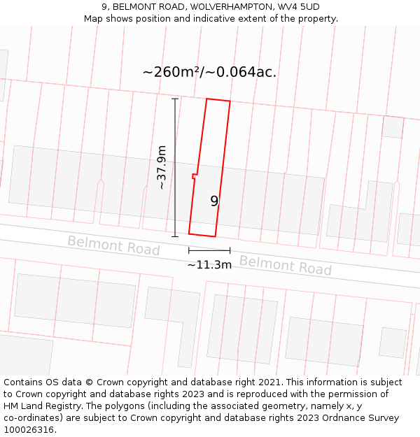 9, BELMONT ROAD, WOLVERHAMPTON, WV4 5UD: Plot and title map