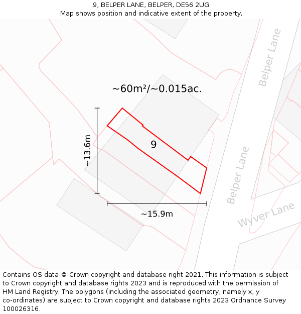 9, BELPER LANE, BELPER, DE56 2UG: Plot and title map