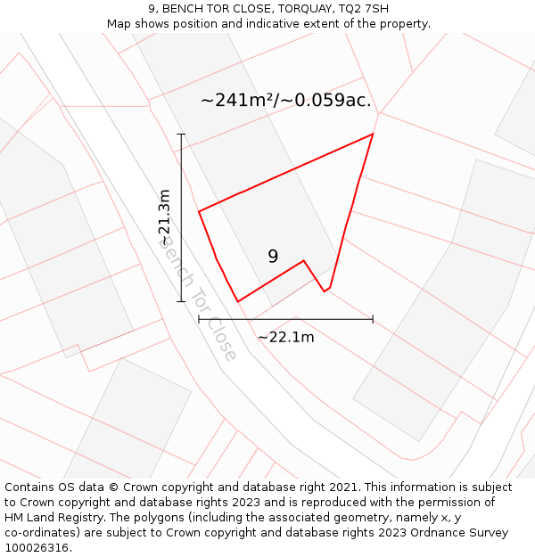 9, BENCH TOR CLOSE, TORQUAY, TQ2 7SH: Plot and title map