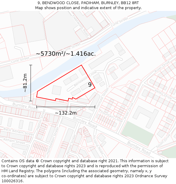 9, BENDWOOD CLOSE, PADIHAM, BURNLEY, BB12 8RT: Plot and title map