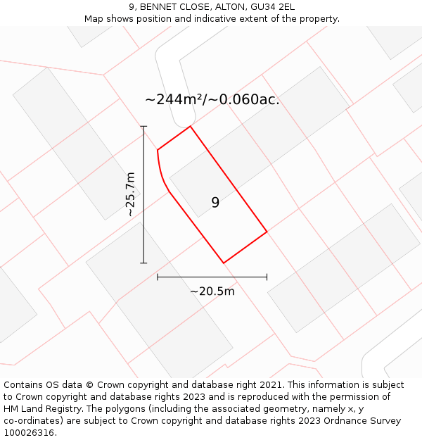 9, BENNET CLOSE, ALTON, GU34 2EL: Plot and title map