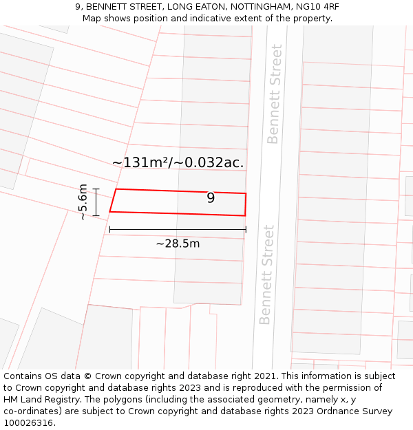 9, BENNETT STREET, LONG EATON, NOTTINGHAM, NG10 4RF: Plot and title map