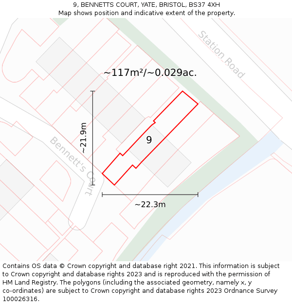 9, BENNETTS COURT, YATE, BRISTOL, BS37 4XH: Plot and title map