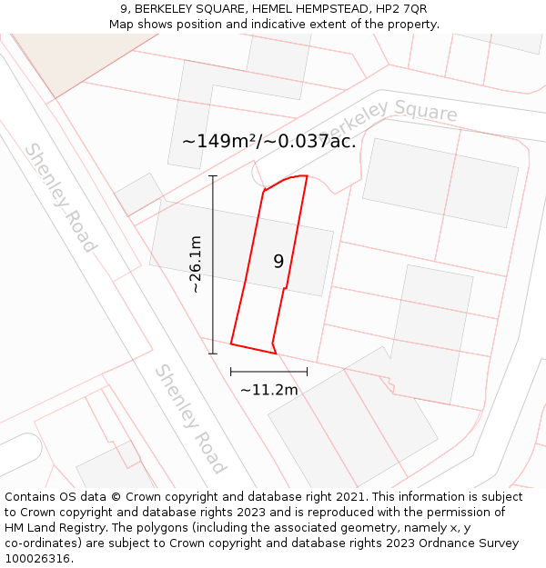 9, BERKELEY SQUARE, HEMEL HEMPSTEAD, HP2 7QR: Plot and title map