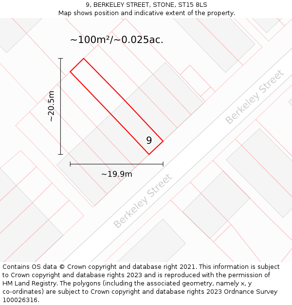 9, BERKELEY STREET, STONE, ST15 8LS: Plot and title map