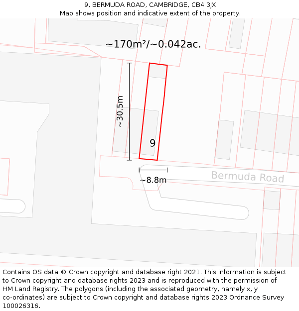 9, BERMUDA ROAD, CAMBRIDGE, CB4 3JX: Plot and title map