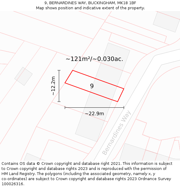 9, BERNARDINES WAY, BUCKINGHAM, MK18 1BF: Plot and title map