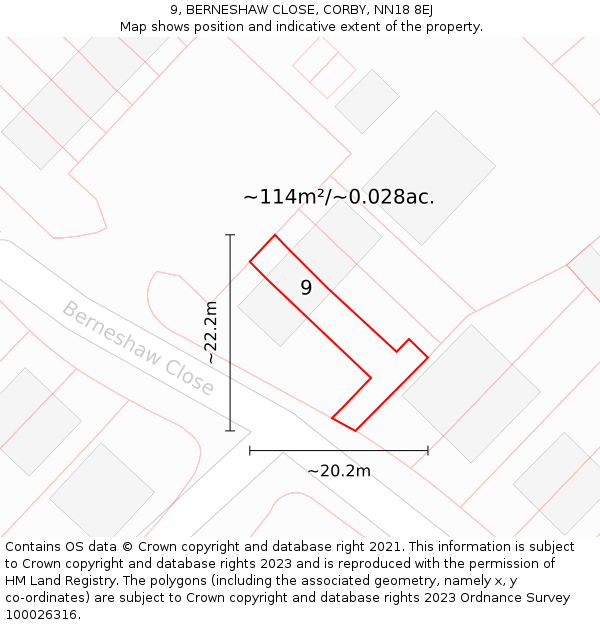 9, BERNESHAW CLOSE, CORBY, NN18 8EJ: Plot and title map