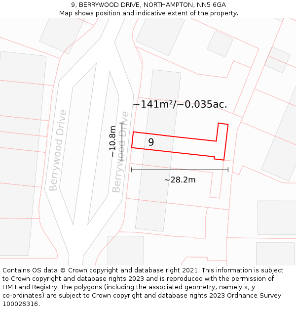 9, BERRYWOOD DRIVE, NORTHAMPTON, NN5 6GA: Plot and title map