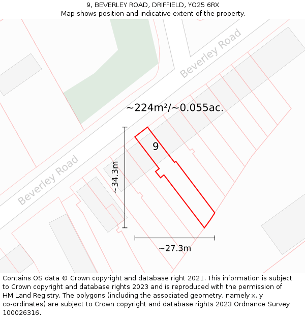 9, BEVERLEY ROAD, DRIFFIELD, YO25 6RX: Plot and title map