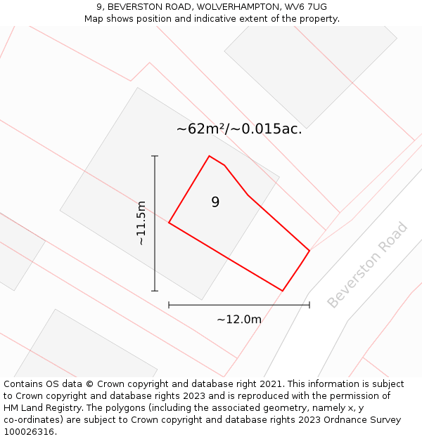 9, BEVERSTON ROAD, WOLVERHAMPTON, WV6 7UG: Plot and title map