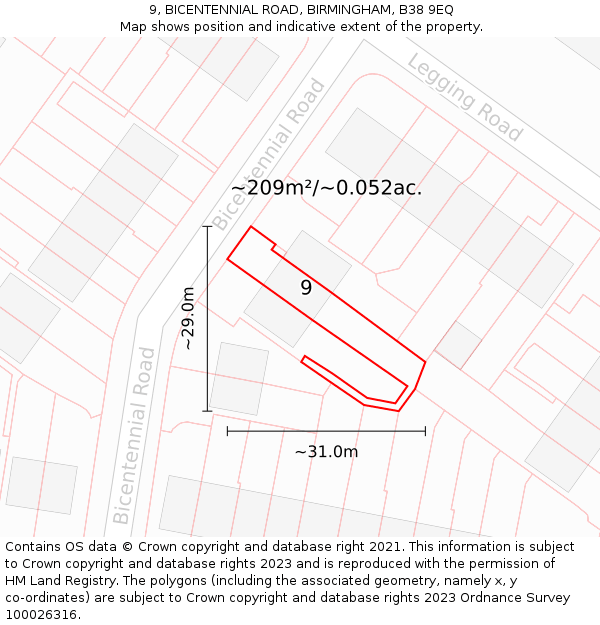 9, BICENTENNIAL ROAD, BIRMINGHAM, B38 9EQ: Plot and title map