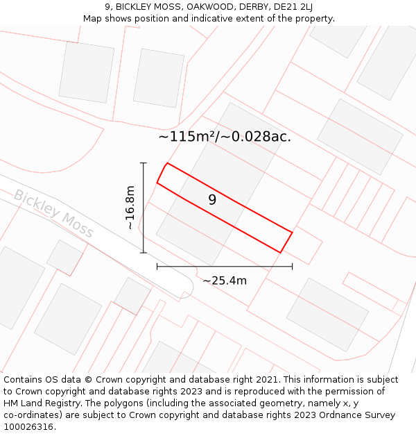 9, BICKLEY MOSS, OAKWOOD, DERBY, DE21 2LJ: Plot and title map