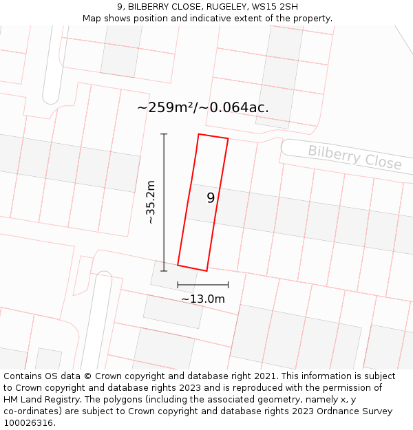 9, BILBERRY CLOSE, RUGELEY, WS15 2SH: Plot and title map