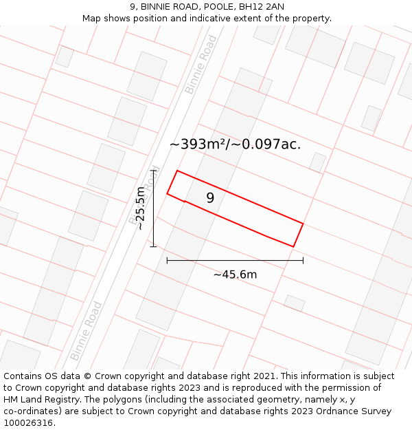 9, BINNIE ROAD, POOLE, BH12 2AN: Plot and title map