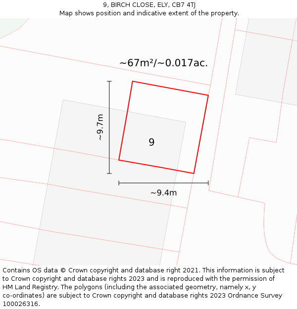 9, BIRCH CLOSE, ELY, CB7 4TJ: Plot and title map