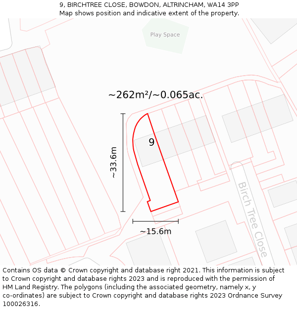 9, BIRCHTREE CLOSE, BOWDON, ALTRINCHAM, WA14 3PP: Plot and title map