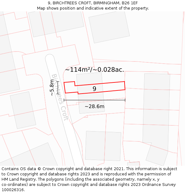 9, BIRCHTREES CROFT, BIRMINGHAM, B26 1EF: Plot and title map