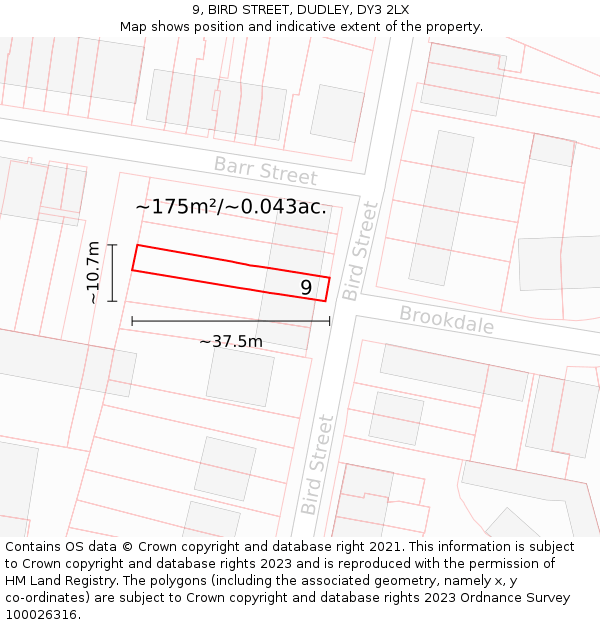 9, BIRD STREET, DUDLEY, DY3 2LX: Plot and title map