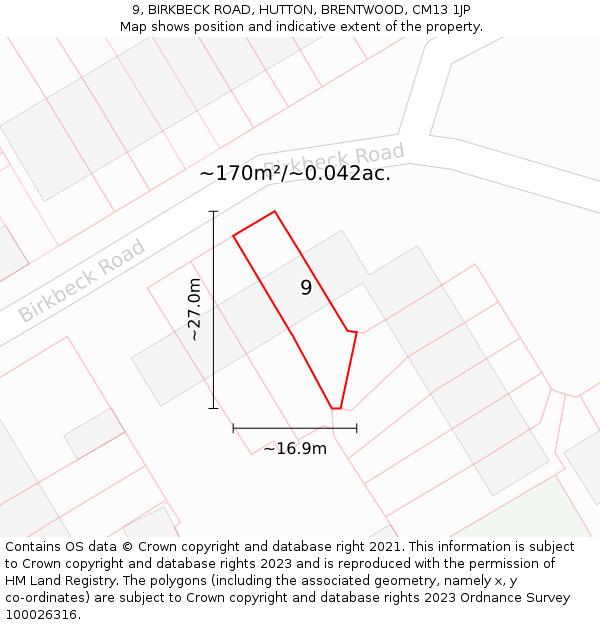 9, BIRKBECK ROAD, HUTTON, BRENTWOOD, CM13 1JP: Plot and title map