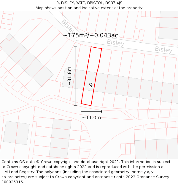 9, BISLEY, YATE, BRISTOL, BS37 4JS: Plot and title map
