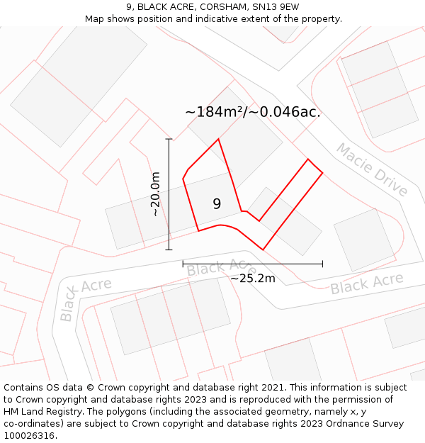 9, BLACK ACRE, CORSHAM, SN13 9EW: Plot and title map