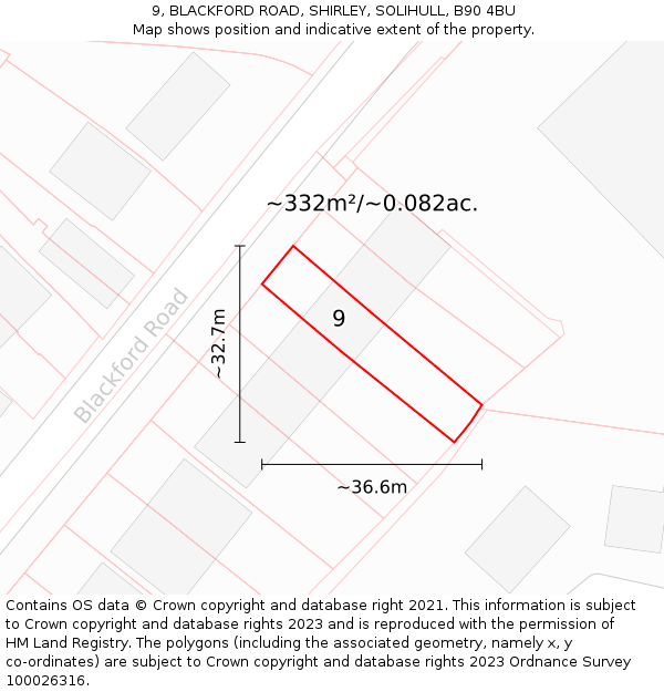 9, BLACKFORD ROAD, SHIRLEY, SOLIHULL, B90 4BU: Plot and title map