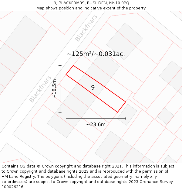 9, BLACKFRIARS, RUSHDEN, NN10 9PQ: Plot and title map
