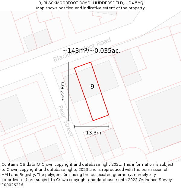 9, BLACKMOORFOOT ROAD, HUDDERSFIELD, HD4 5AQ: Plot and title map
