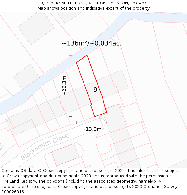 9, BLACKSMITH CLOSE, WILLITON, TAUNTON, TA4 4AX: Plot and title map
