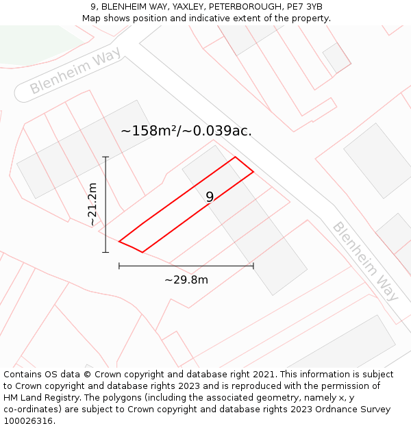 9, BLENHEIM WAY, YAXLEY, PETERBOROUGH, PE7 3YB: Plot and title map
