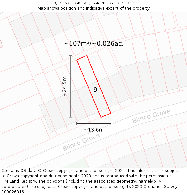 9, BLINCO GROVE, CAMBRIDGE, CB1 7TP: Plot and title map