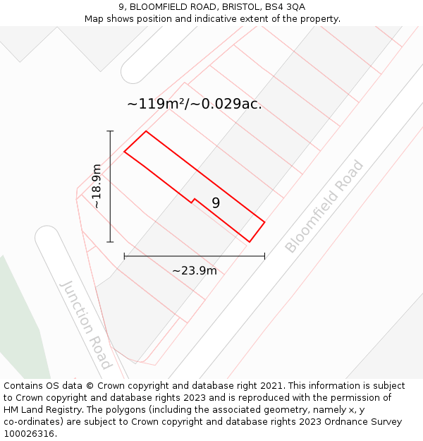9, BLOOMFIELD ROAD, BRISTOL, BS4 3QA: Plot and title map