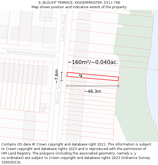 9, BLOUNT TERRACE, KIDDERMINSTER, DY11 7AE: Plot and title map