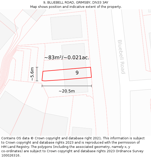 9, BLUEBELL ROAD, GRIMSBY, DN33 3AY: Plot and title map