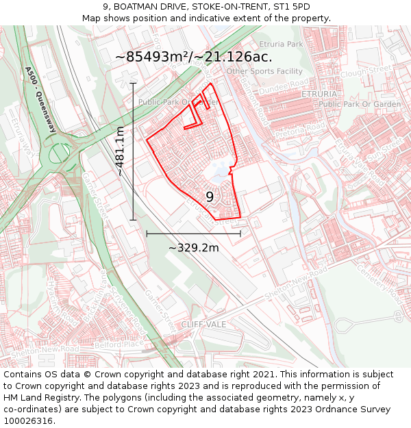 9, BOATMAN DRIVE, STOKE-ON-TRENT, ST1 5PD: Plot and title map
