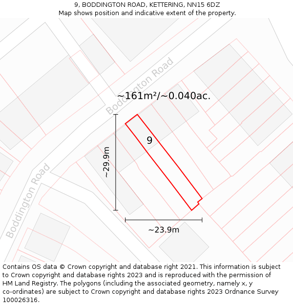 9, BODDINGTON ROAD, KETTERING, NN15 6DZ: Plot and title map