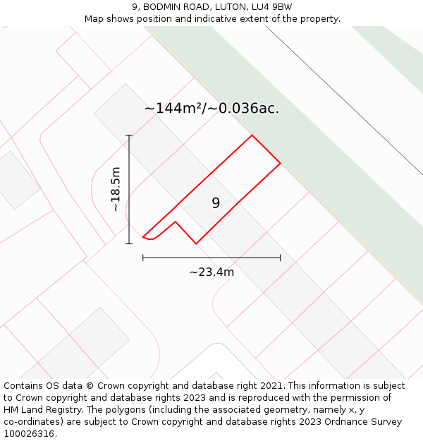 9, BODMIN ROAD, LUTON, LU4 9BW: Plot and title map
