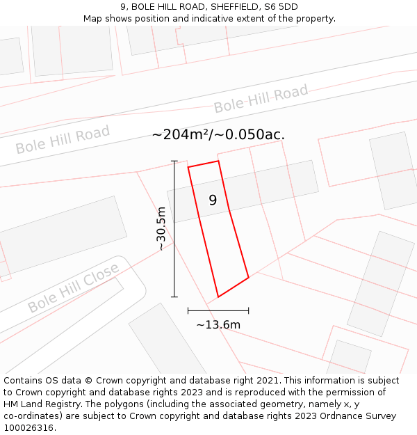 9, BOLE HILL ROAD, SHEFFIELD, S6 5DD: Plot and title map