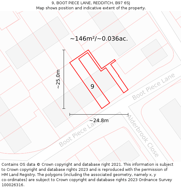 9, BOOT PIECE LANE, REDDITCH, B97 6SJ: Plot and title map
