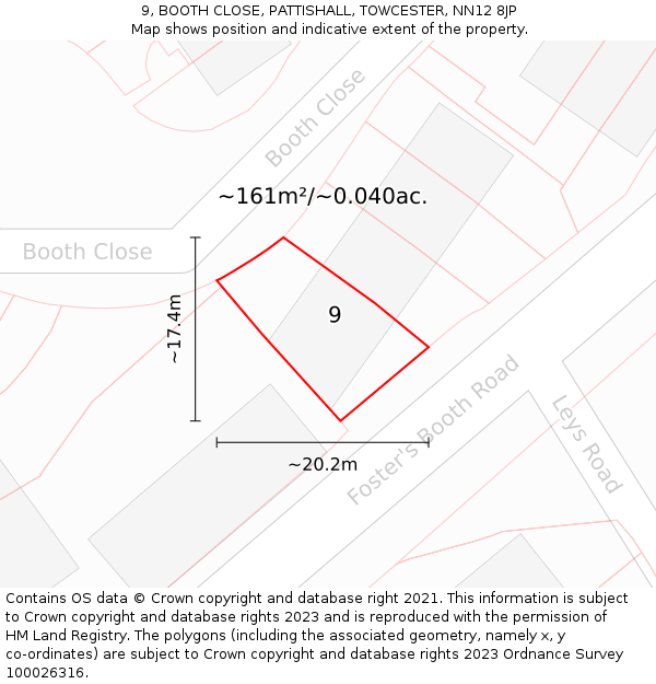 9, BOOTH CLOSE, PATTISHALL, TOWCESTER, NN12 8JP: Plot and title map