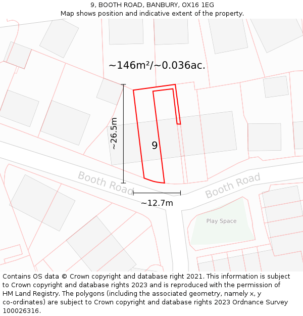 9, BOOTH ROAD, BANBURY, OX16 1EG: Plot and title map