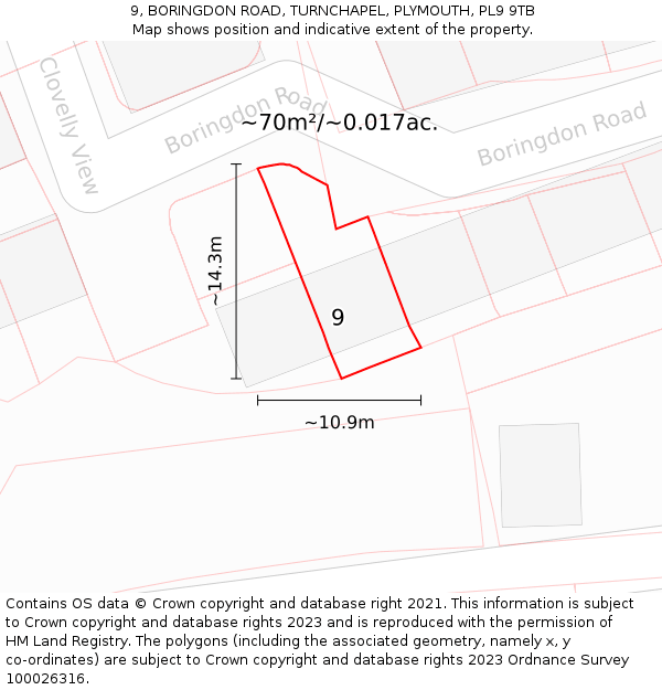 9, BORINGDON ROAD, TURNCHAPEL, PLYMOUTH, PL9 9TB: Plot and title map