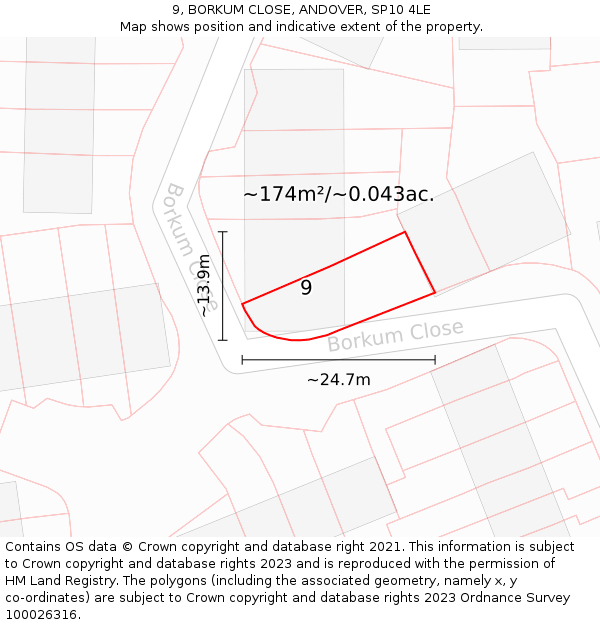 9, BORKUM CLOSE, ANDOVER, SP10 4LE: Plot and title map