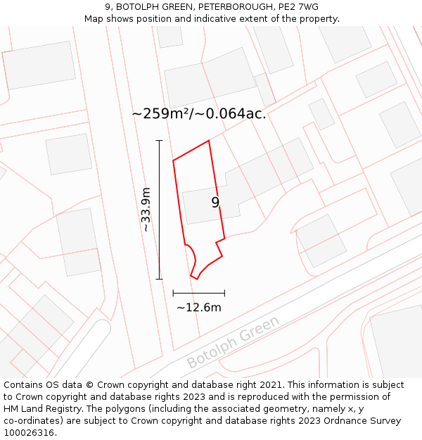 9, BOTOLPH GREEN, PETERBOROUGH, PE2 7WG: Plot and title map