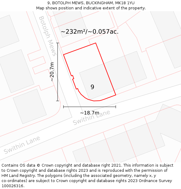 9, BOTOLPH MEWS, BUCKINGHAM, MK18 1YU: Plot and title map